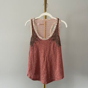 Miss Me Beaded Crochet Sleeveless Tank Top Women's Size S